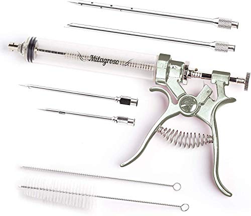 Milagroso Meat Injector Syringe Stainless Steel Outdoor Meat Kit Marinade Flavor Food Injector Syringes with 4 Marinades Needles Grill Smoker Injectors Professional Syringe Held Culinary Barbecue Tool For BBG - Image 1