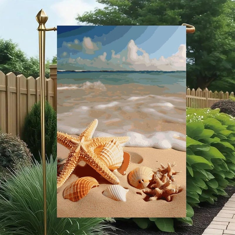 Seashells Starfish on Beach Garden Flag Double Print Yard Flag 12×18 Inch Lawn Flag Outdoor Decor Flag House Garden Banner Holiday Yard Banner Home Entryway Flag For Outdoor Yard All Four Seasons - Image 4