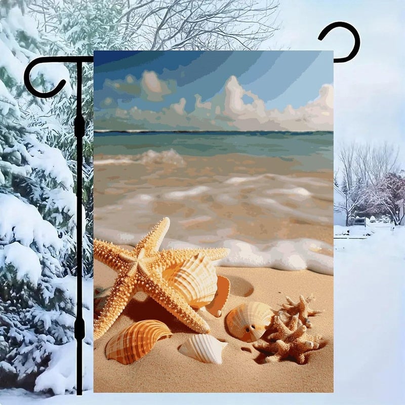 Seashells Starfish on Beach Garden Flag Double Print Yard Flag 12×18 Inch Lawn Flag Outdoor Decor Flag House Garden Banner Holiday Yard Banner Home Entryway Flag For Outdoor Yard All Four Seasons - Image 1