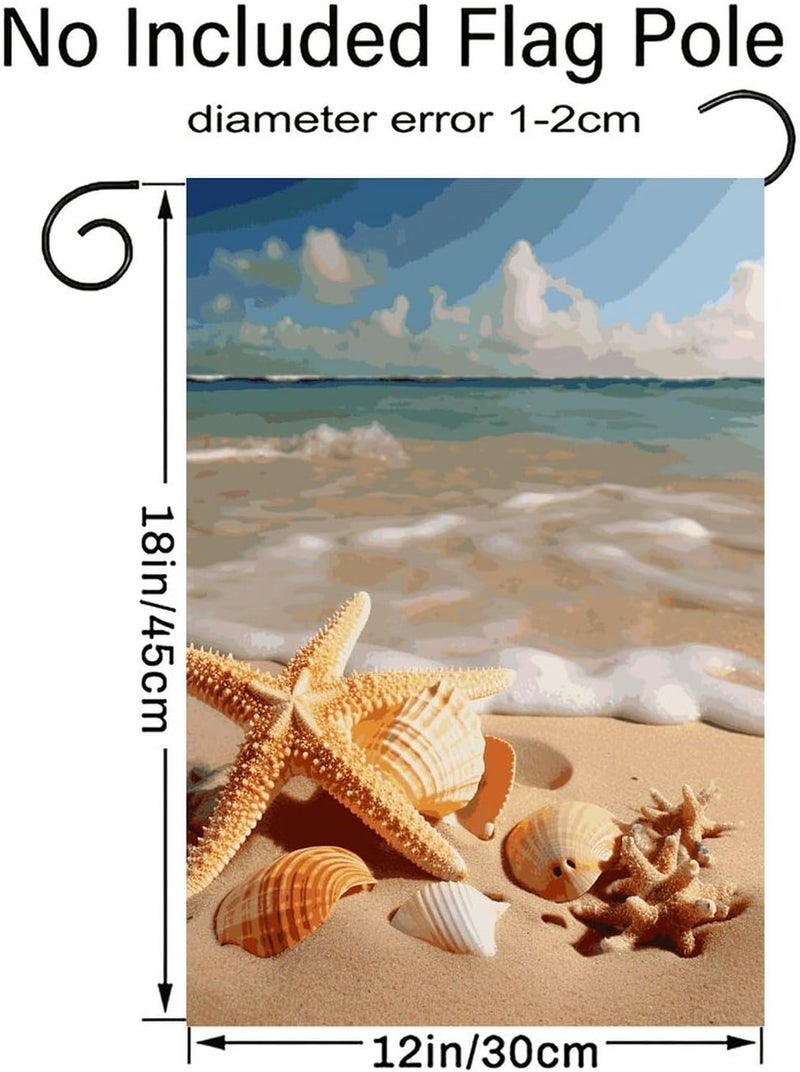 Seashells Starfish on Beach Garden Flag Double Print Yard Flag 12×18 Inch Lawn Flag Outdoor Decor Flag House Garden Banner Holiday Yard Banner Home Entryway Flag For Outdoor Yard All Four Seasons - Image 2
