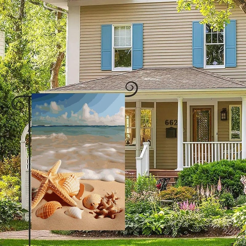 Seashells Starfish on Beach Garden Flag Double Print Yard Flag 12×18 Inch Lawn Flag Outdoor Decor Flag House Garden Banner Holiday Yard Banner Home Entryway Flag For Outdoor Yard All Four Seasons - Image 5