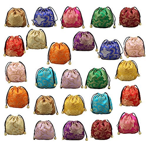 Vafon Chinese Silk Brocade Embroidered Drawstring Jewelry Pouch Bag Colors Value Set 34 pcs - Image 1