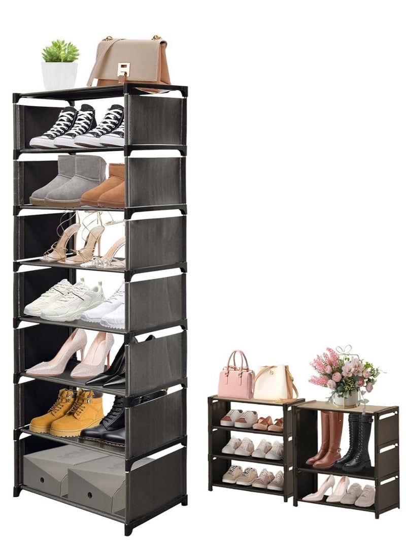 XiuWoo 8 Tier Shoe Rack, widened version, Shoe Storage Rack for Closet Entryway Tall Slim, Vertical Shoe Rack, Shoe Organizer for 10-14 Pairs of Shoes, Space Saving Corner Shelf Shoe - Image 1