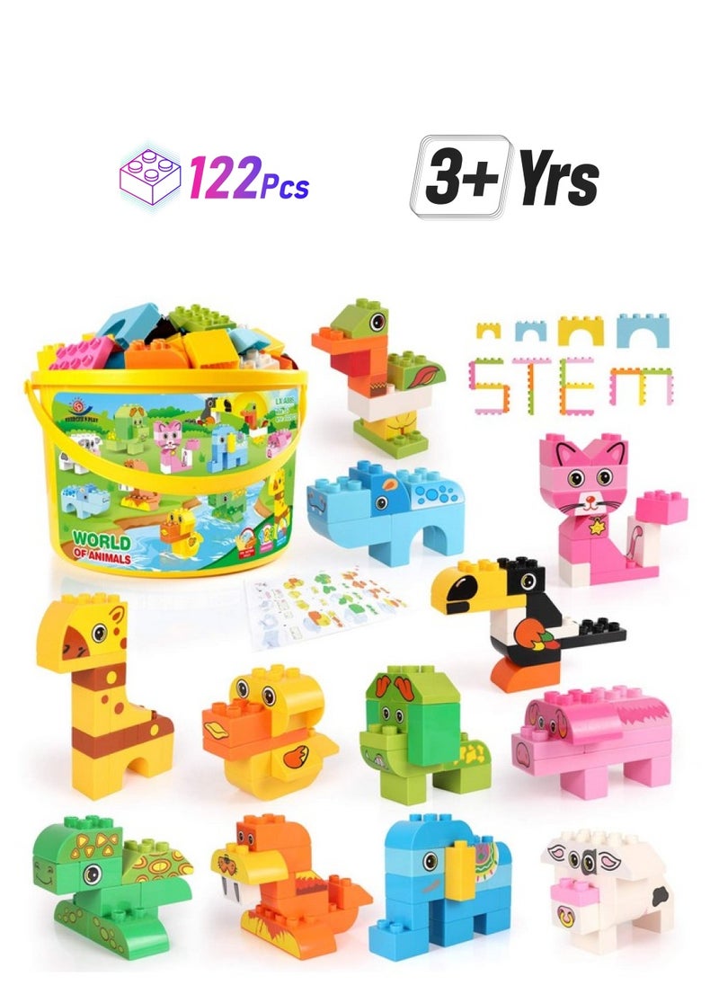 EP EXERCISE N PLAY Building Blocks Set For Toddlers Creative Large Building Bricks Toy Animals Building Kit With Storage Box Preschool Learning Educational Toys For Kids Boys Girls Gifts For 3+ Years Old (122 Pieces)  - Image 1