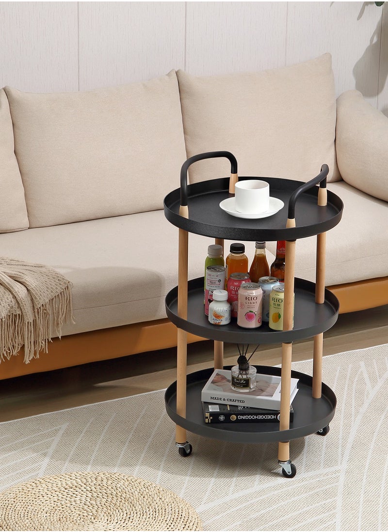 LAWAZIM - Round Side Table -3 Tier Black - Versatile Space-Saving Elegant Design End Coffee Side Table Nightstand Bedside Snack Table with Handles and Swivel Casters -for Living Room Bedroom and Office - Image 1