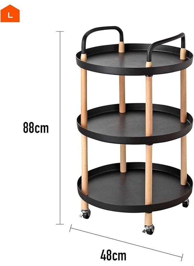 LAWAZIM - Round Side Table -3 Tier Black - Versatile Space-Saving Elegant Design End Coffee Side Table Nightstand Bedside Snack Table with Handles and Swivel Casters -for Living Room Bedroom and Office - Image 1