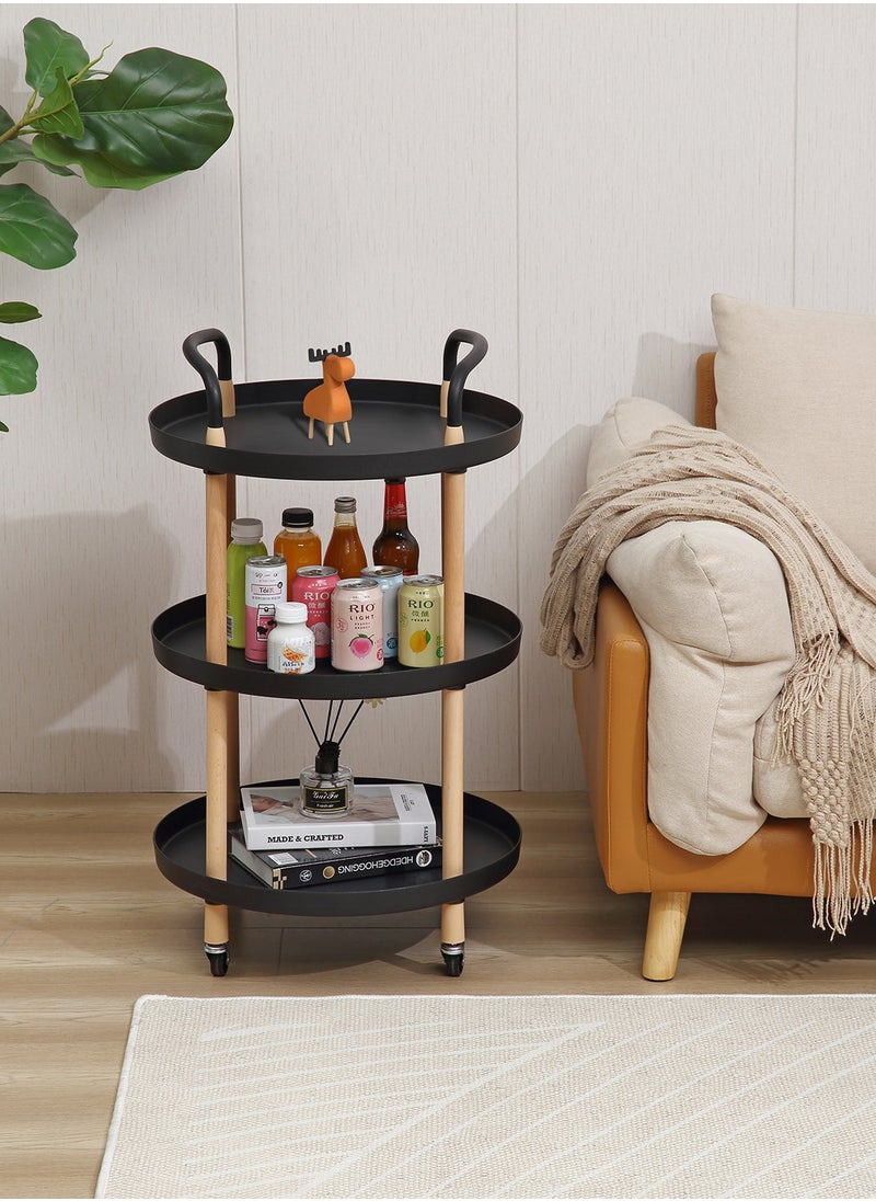 LAWAZIM - Round Side Table -3 Tier Black - Versatile Space-Saving Elegant Design End Coffee Side Table Nightstand Bedside Snack Table with Handles and Swivel Casters -for Living Room Bedroom and Office - Image 1