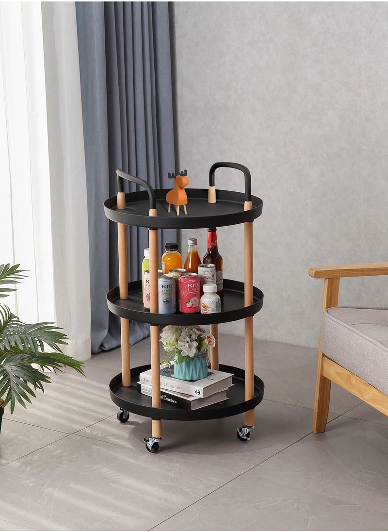LAWAZIM - Round Side Table -3 Tier Black - Versatile Space-Saving Elegant Design End Coffee Side Table Nightstand Bedside Snack Table with Handles and Swivel Casters -for Living Room Bedroom and Office - Image 1