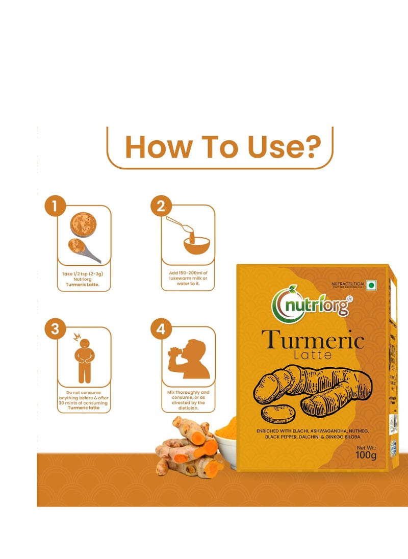 nutriorg Turmeric Latte Natural And Healthy Ashwagandha Golden Milk Immunity Booster Haldi Doodh Mix 100g  - Image 5
