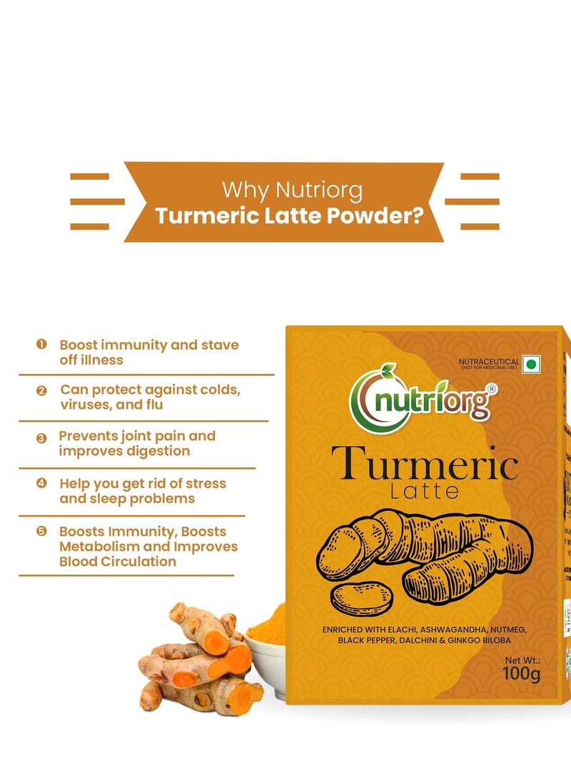 nutriorg Turmeric Latte Natural And Healthy Ashwagandha Golden Milk Immunity Booster Haldi Doodh Mix 100g  - Image 4