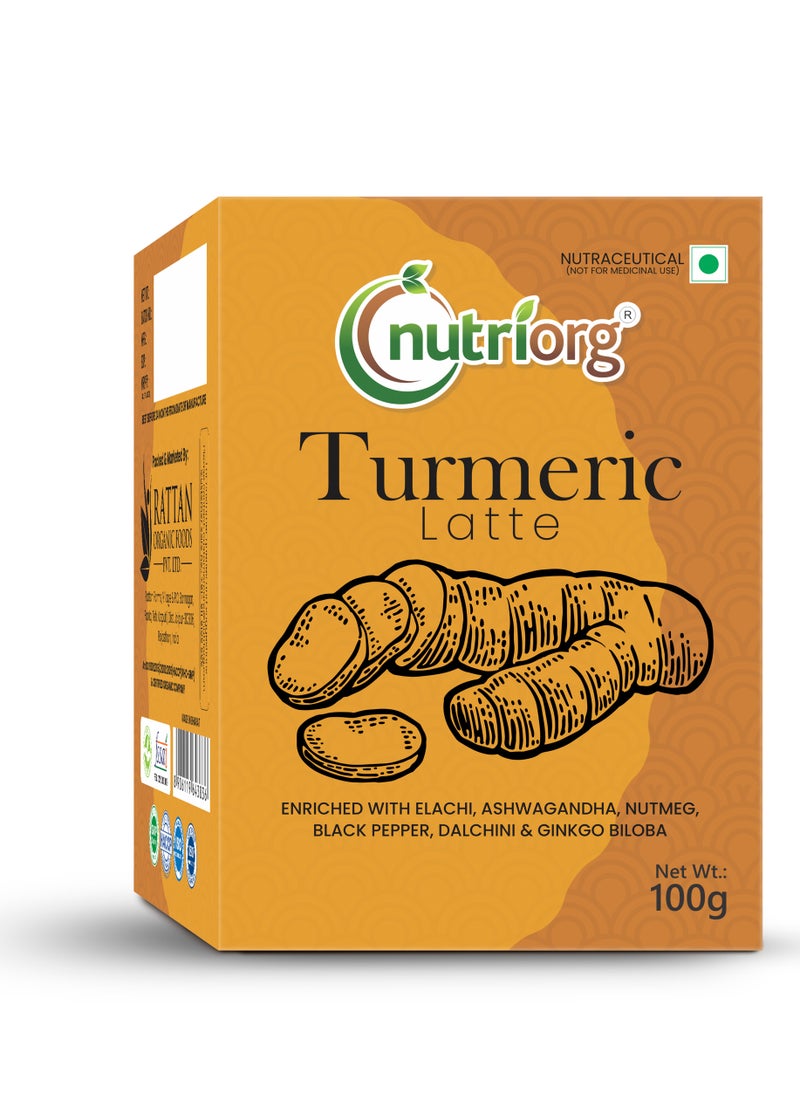 nutriorg Turmeric Latte Natural And Healthy Ashwagandha Golden Milk Immunity Booster Haldi Doodh Mix 100g  - Image 1
