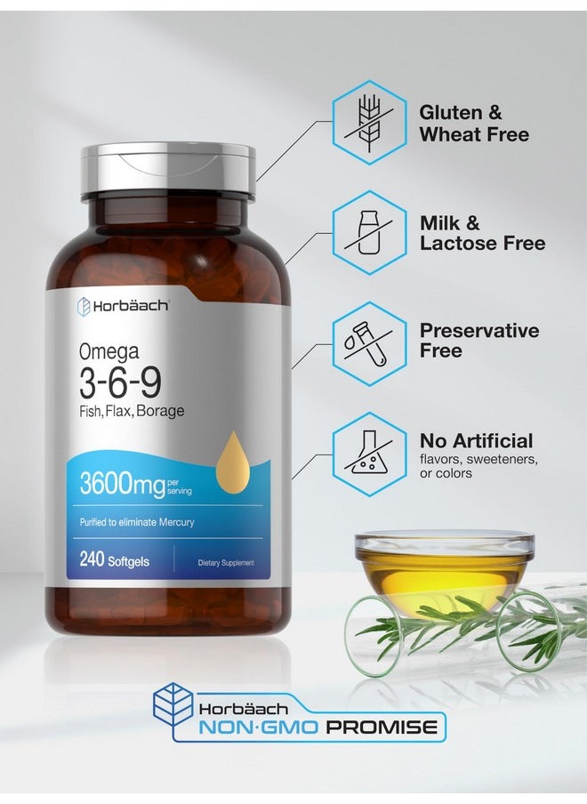Horbaach Horbäach Triple Omega 3-6-9 240 Softgels | from Fish, Flaxseed, Borage Oils | Non-GMO & Gluten Free 