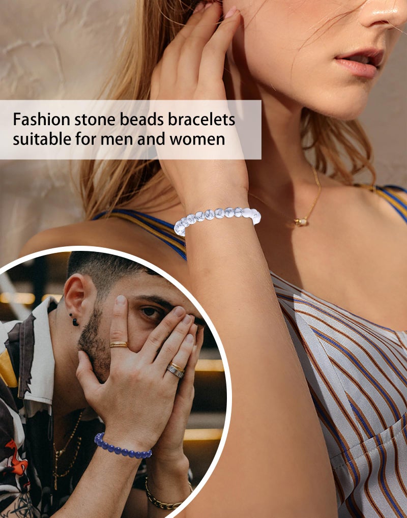 CASDAN 12Pcs Crystal Bracelets for Women Men 8mm Round Stone Beaded Bracelet Semi-Precious Gemstones Bracelet Energy stone Stretch Bracelet Jewelry Gifts - Image 4