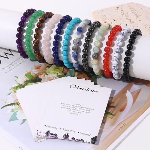 CASDAN 12Pcs Crystal Bracelets for Women Men 8mm Round Stone Beaded Bracelet Semi-Precious Gemstones Bracelet Energy stone Stretch Bracelet Jewelry Gifts - Image 5