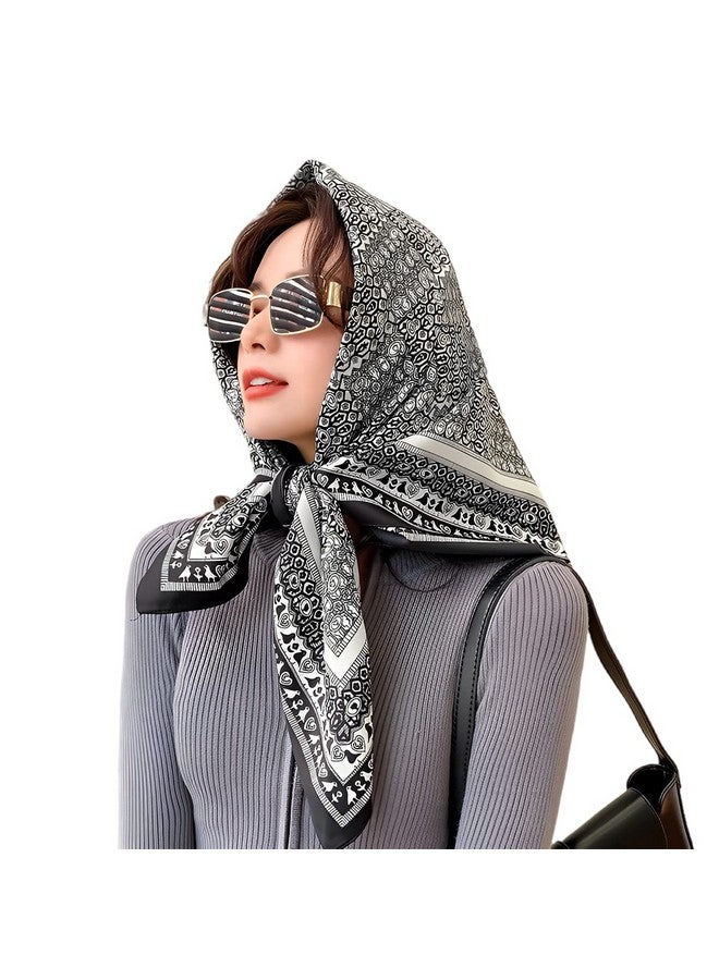 PALAY female Scarf For Women Square Scarfs Satin Silk-Like Hair Scarves Wraps Headscarf (Black - B) - Image 1