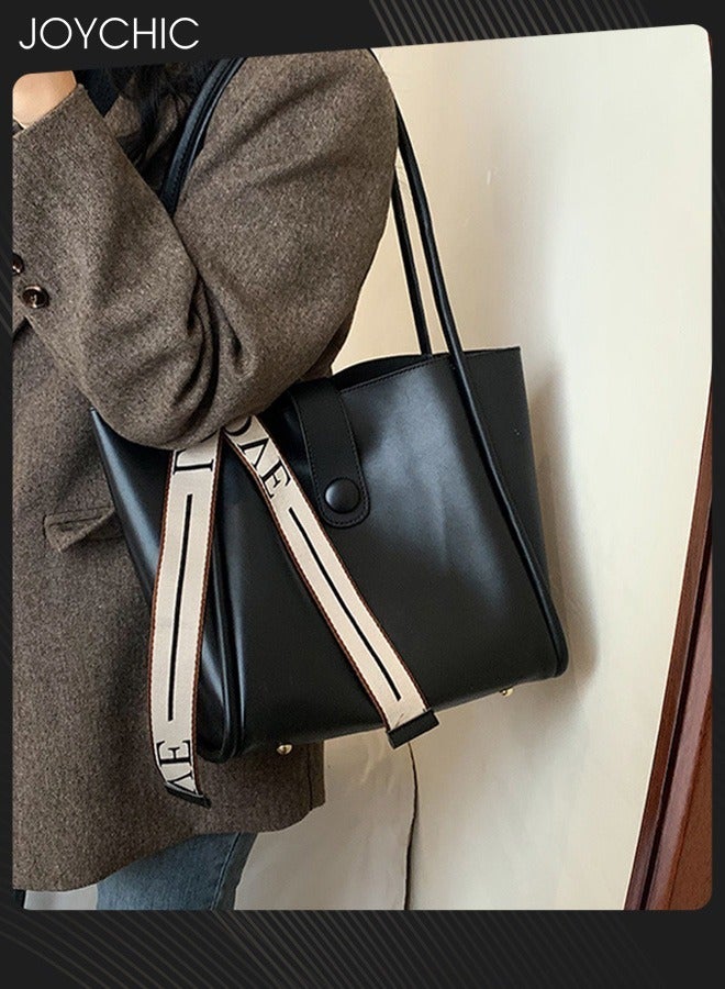 Joychic حقيبة كتف نسائية ريترو بسعة كبيرة جلدية مقاومة للماء ومقاومة للاهتراء حقيبة يد للسيدات حقيبة مراسلة عبر الجسم للسفر والعمل اليومي سوداء - Image 2
