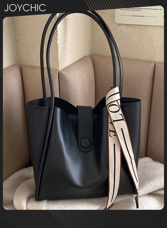 Joychic حقيبة كتف نسائية ريترو بسعة كبيرة جلدية مقاومة للماء ومقاومة للاهتراء حقيبة يد للسيدات حقيبة مراسلة عبر الجسم للسفر والعمل اليومي سوداء - Image 3