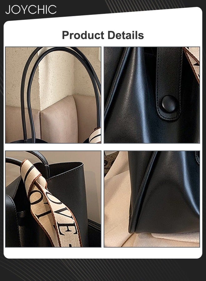 Joychic حقيبة كتف نسائية ريترو بسعة كبيرة جلدية مقاومة للماء ومقاومة للاهتراء حقيبة يد للسيدات حقيبة مراسلة عبر الجسم للسفر والعمل اليومي سوداء - Image 4