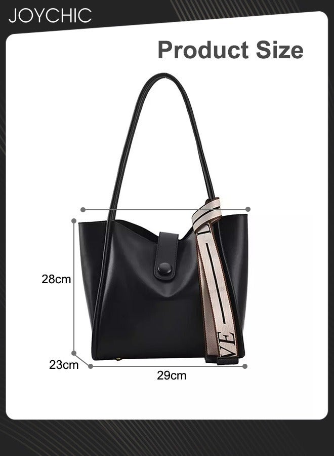 Joychic حقيبة كتف نسائية ريترو بسعة كبيرة جلدية مقاومة للماء ومقاومة للاهتراء حقيبة يد للسيدات حقيبة مراسلة عبر الجسم للسفر والعمل اليومي سوداء - Image 5