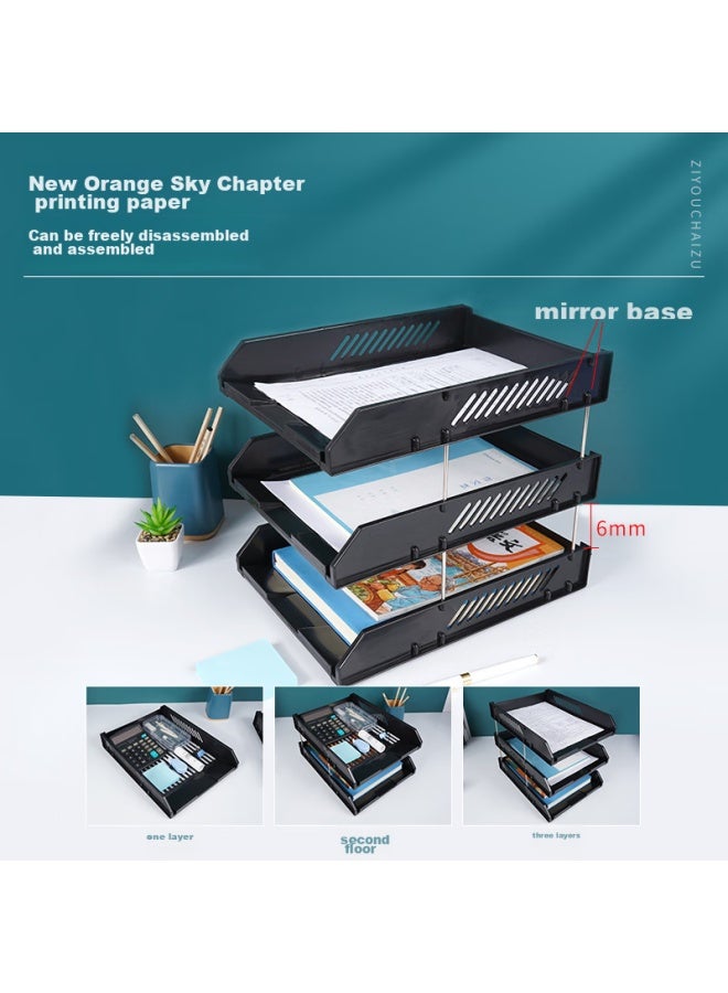 Simaa Three-tier Hollow Storage File Organizer, Detachable And Assemblable Three-layer File Tray/file Holder/file Rack, Durable, Office Supplies, Black 6145 - Image 2