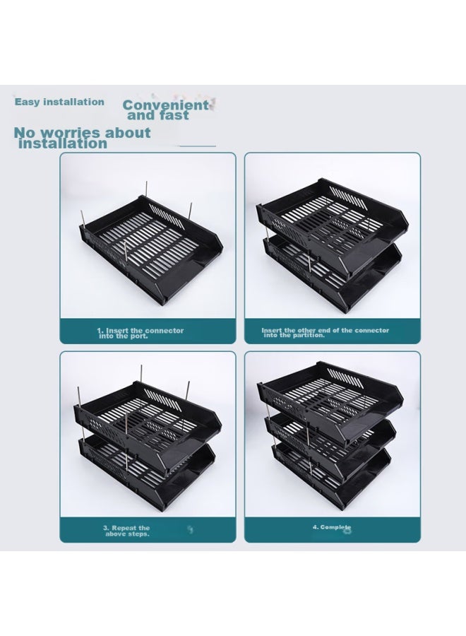 Simaa Three-tier Hollow Storage File Organizer, Detachable And Assemblable Three-layer File Tray/file Holder/file Rack, Durable, Office Supplies, Black 6145 - Image 5