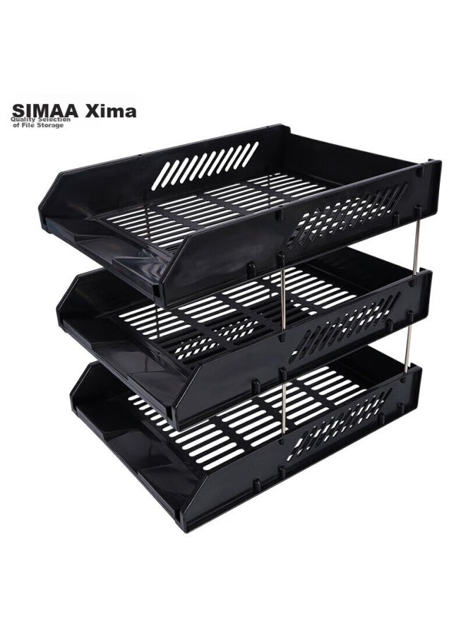 Simaa Three-tier Hollow Storage File Organizer, Detachable And Assemblable Three-layer File Tray/file Holder/file Rack, Durable, Office Supplies, Black 6145 - Image 1
