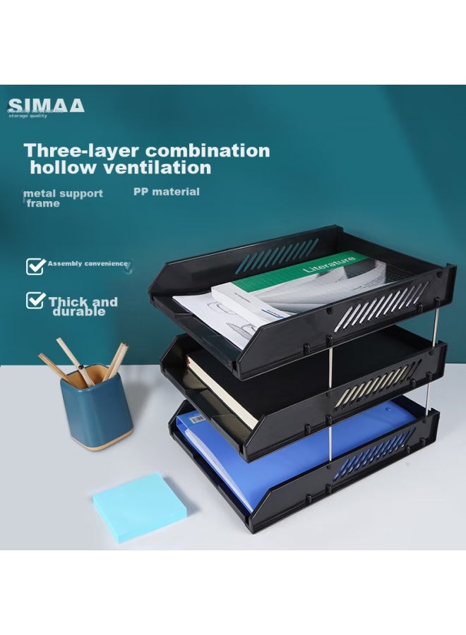 Simaa Three-tier Hollow Storage File Organizer, Detachable And Assemblable Three-layer File Tray/file Holder/file Rack, Durable, Office Supplies, Black 6145 - Image 4