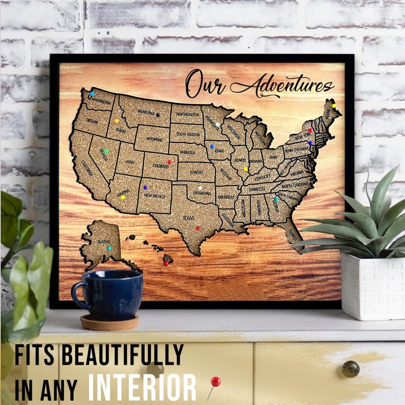flinelife Cork Board Usa Travel Map With Pins, 12x10, Medium Size, Map of United States, Perfect For Couples and Families Gift - Image 5
