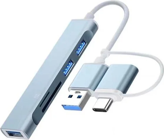 بولهاموبيل Polham 5in1 Type-C + USB Input Sdtf and USB Converter Adapter 3x USB 1x Tf 1x SD Replicator Hub