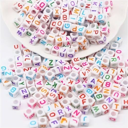 INDIKONB Alphabet Letter Cube 6mm | Colorful Alphabet for Bracelets | Cube Letter for Jewelry Making, DIY Crafts, and Personalized Accessories | 650 Pieces (Multicolor White) - Image 1