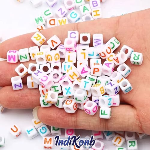 INDIKONB Alphabet Letter Cube 6mm | Colorful Alphabet for Bracelets | Cube Letter for Jewelry Making, DIY Crafts, and Personalized Accessories | 650 Pieces (Multicolor White) - Image 2