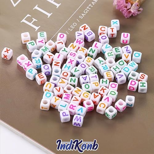 INDIKONB Alphabet Letter Cube 6mm | Colorful Alphabet for Bracelets | Cube Letter for Jewelry Making, DIY Crafts, and Personalized Accessories | 650 Pieces (Multicolor White) - Image 3