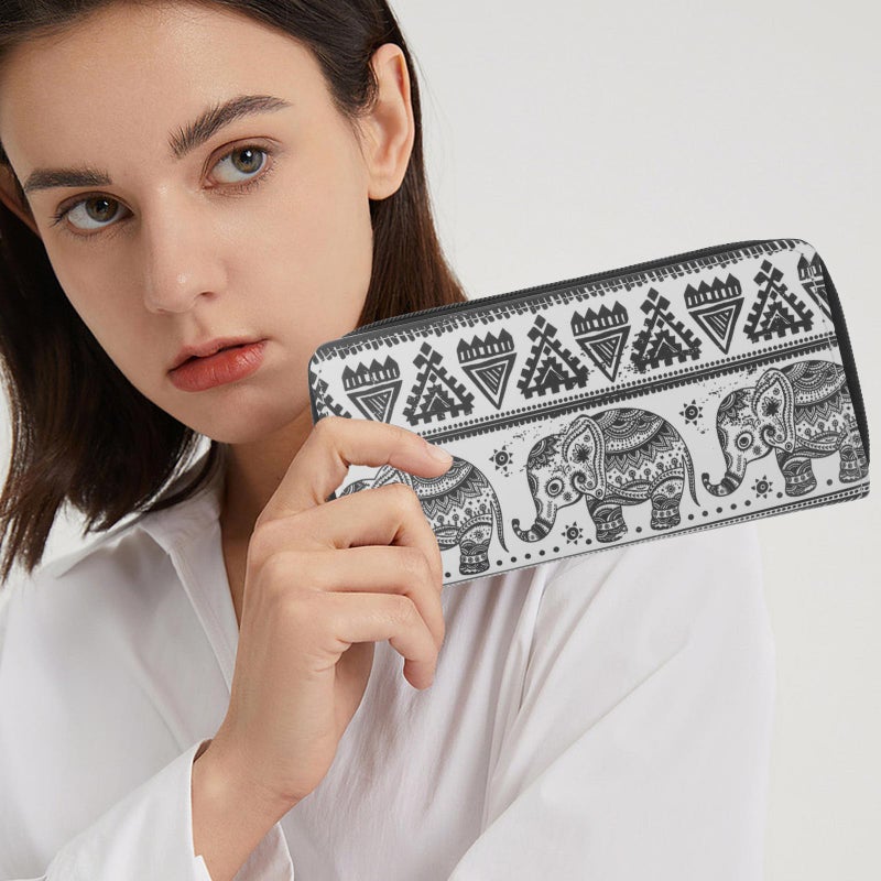 Women's Ethnic Style Cartoon Animal PU Leather Zip Around Wallet Clutch Large Travel Purse ( ) - Image 1