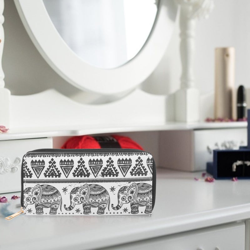 Women's Ethnic Style Cartoon Animal PU Leather Zip Around Wallet Clutch Large Travel Purse ( ) - Image 3
