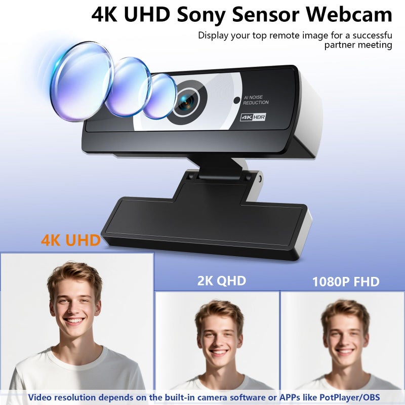 XOCLON 4K Webcam for PC - 4K Ultra HD Computer Camera with PDAF Autofocus, AI Noise-Canceling Mic, USB Plug & Play, 80Â° FOV & Auto Lighting Correction for Laptop & Desktop (Social Streaming Video Callâ€‹)â€‹ - Image 2