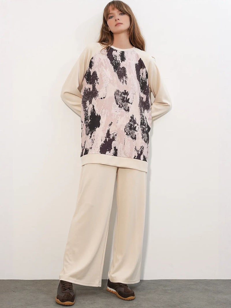 BIG DART BDART Oversize Abstract Print Crew Neck Tunic & Pants Set - Image 1