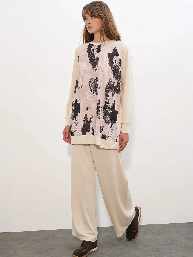 بيغ دارت BDART Oversize Abstract Print Crew Neck Tunic & Pants Set
