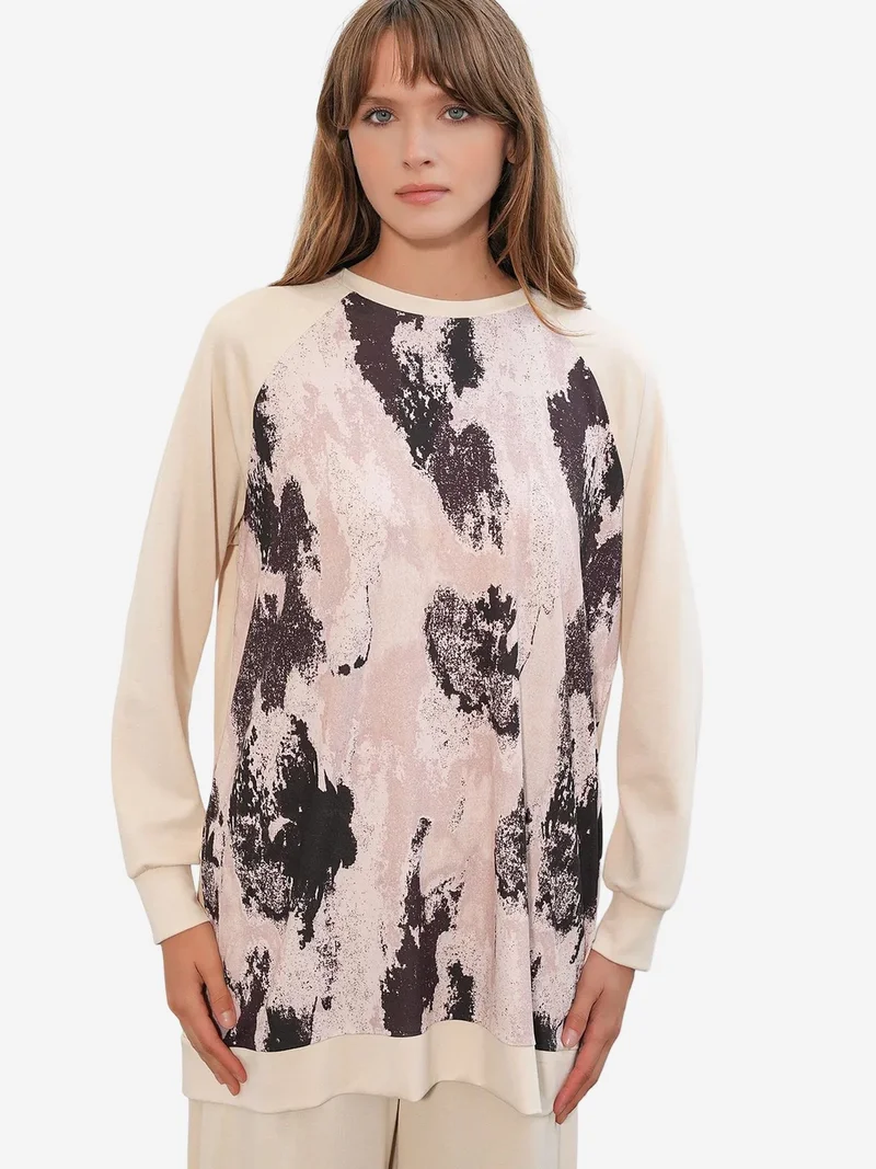 Big Dart  BDART Oversize Abstract Print Crew Neck Tunic & Pants Set for Women | Best Price UAE