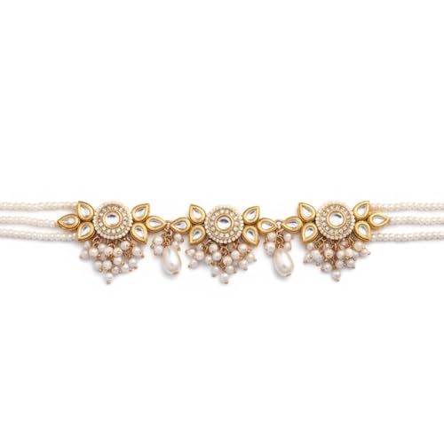 SANJOYA by EVERSTYLISH Kundan Necklace for Women | Gold-Tone Floral Design with Pearls | Ethnic Jewelry for Weddings, Festivals & Special Occasions - Image 1
