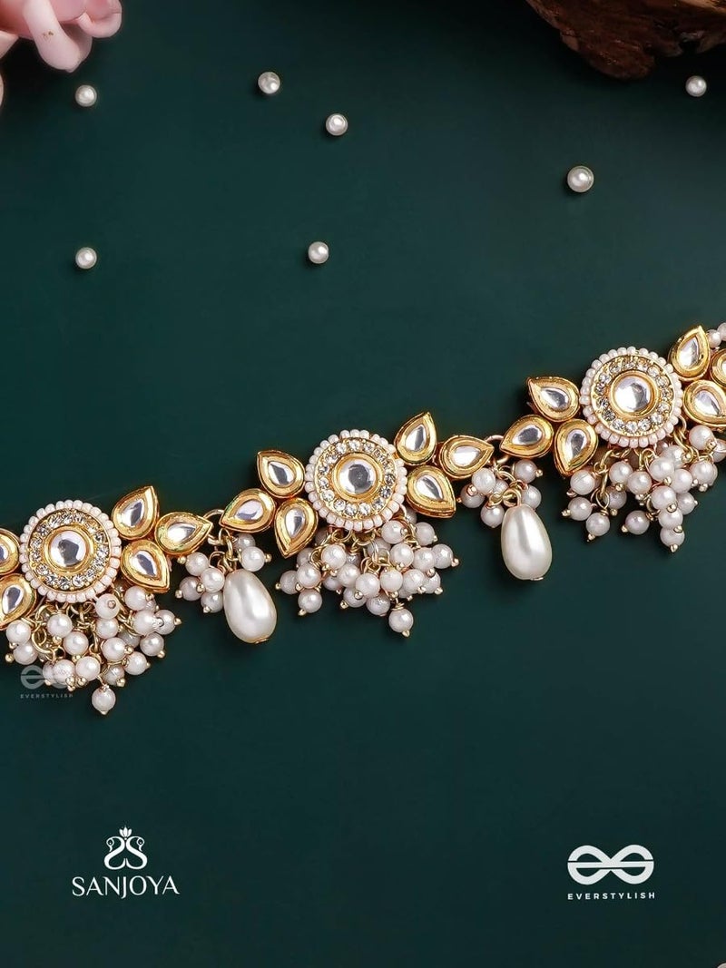 SANJOYA by EVERSTYLISH Kundan Necklace for Women | Gold-Tone Floral Design with Pearls | Ethnic Jewelry for Weddings, Festivals & Special Occasions - Image 2