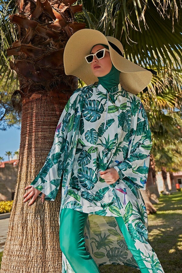Remsa Mayo Remsa Modest Swimsuit Single Kaftan Kimono Pareo RP017 Green Leaves  - Image 1