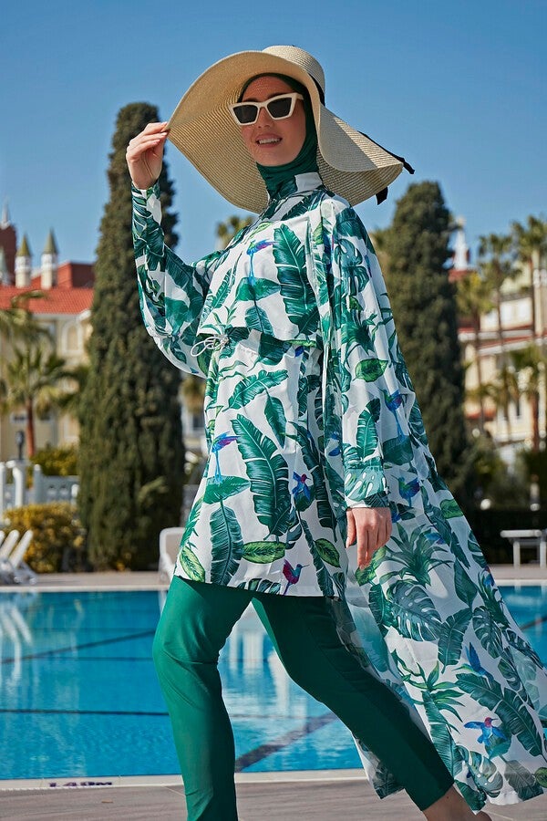 Remsa Mayo Remsa Modest Swimsuit Single Kaftan Kimono Pareo RP017 Green Leaves  - Image 3