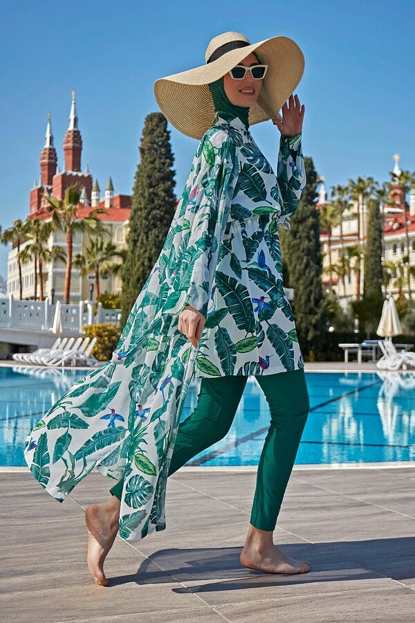 Remsa Mayo Remsa Modest Swimsuit Single Kaftan Kimono Pareo RP017 Green Leaves  - Image 2