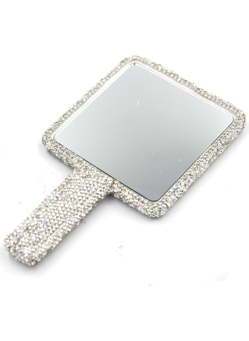 Bestbling - Rhinestone Hand Mirror - Bling Mirror with Dazzling Rhinestones, Perfect for Makeup and Decoration - Ideal Gift for Women and Girls (Square Silver) - Image 1