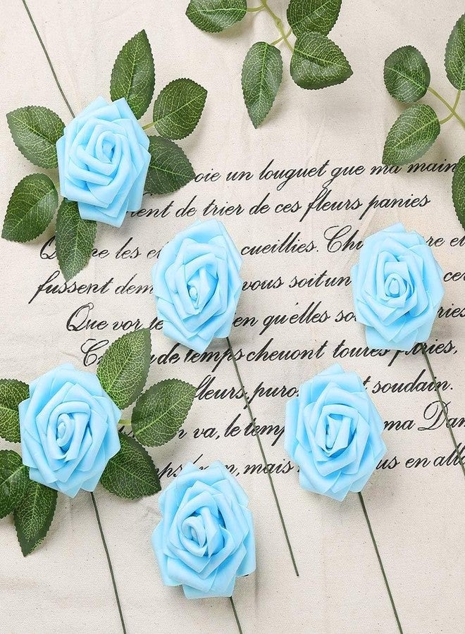 IPOPU 30pcs Baby Blue Roses Foam Flowers Artificial Roses with Stems, Fake Roses with Fake Flowers for DIY Wedding Bouquets Baby Shower Centerpieces Floral Party Home Décor (Light Blue) - Image 5