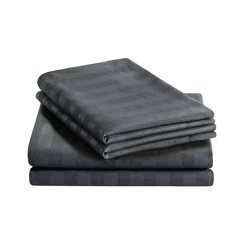 Filymore Plain Solid Black Stripe Single bedsheet with one Pillow Cover Made with Pure Microfiber(bedsheet Size 90x60) (Pillow Size 18x28) (Colour-Black) - Image 3