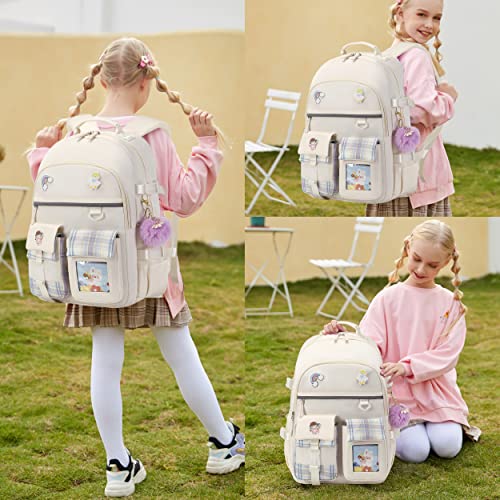 KIDNUO Backpack for Girls 156 Inch Laptop School Bag Kids Kindergarten Elementary College Backpacks Large Bookbags for Teen Girl Women Students Casual Travel Daypacks Beige - Image 3