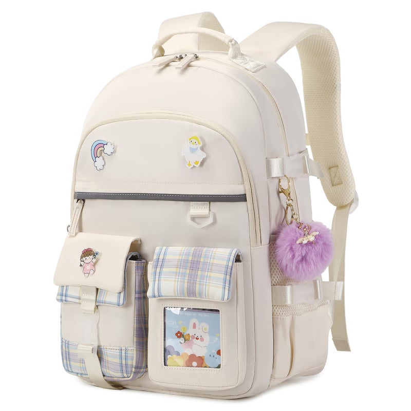 KIDNUO Backpack for Girls 156 Inch Laptop School Bag Kids Kindergarten Elementary College Backpacks Large Bookbags for Teen Girl Women Students Casual Travel Daypacks Beige - Image 2