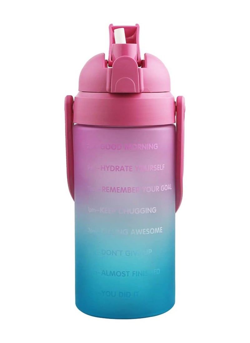 Miniso Gradient Water Bottle 67Oz With Time Marker & Straw - Bpa-Free Reusable Leakproof Flip Top Bottle For Sports And Fitness Pink.Blue  - Image 1