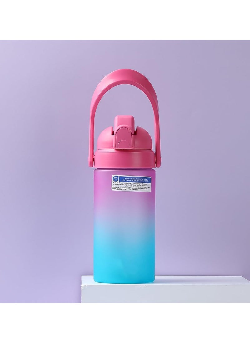 Miniso Gradient Water Bottle 67Oz With Time Marker & Straw - Bpa-Free Reusable Leakproof Flip Top Bottle For Sports And Fitness Pink.Blue  - Image 3
